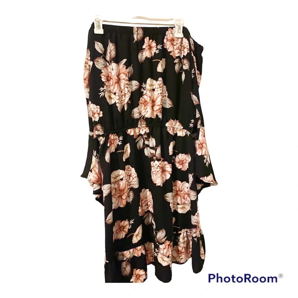 Xhilaration dress, large, black with pink floral - Picture 3 of 3